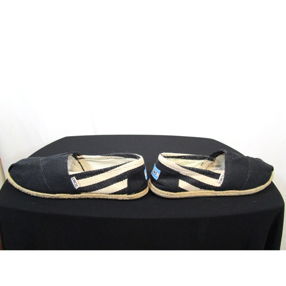 TOMS Classic Alpargata Black & Ivory Striped Canvas Slip-On Shoes Women Sz 10 - Picture 7 of 10
